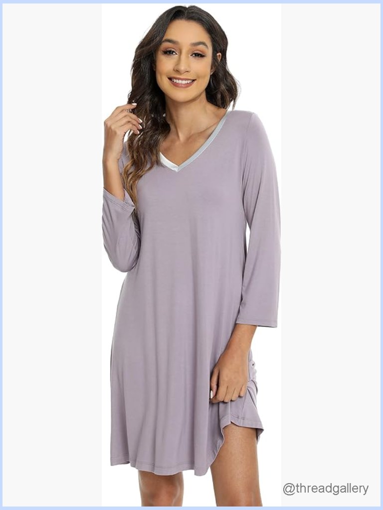 Knee-Length Bamboo Viscose Nightgown, 3/4 Sleeve, Ultra Soft, Moisture Wicking